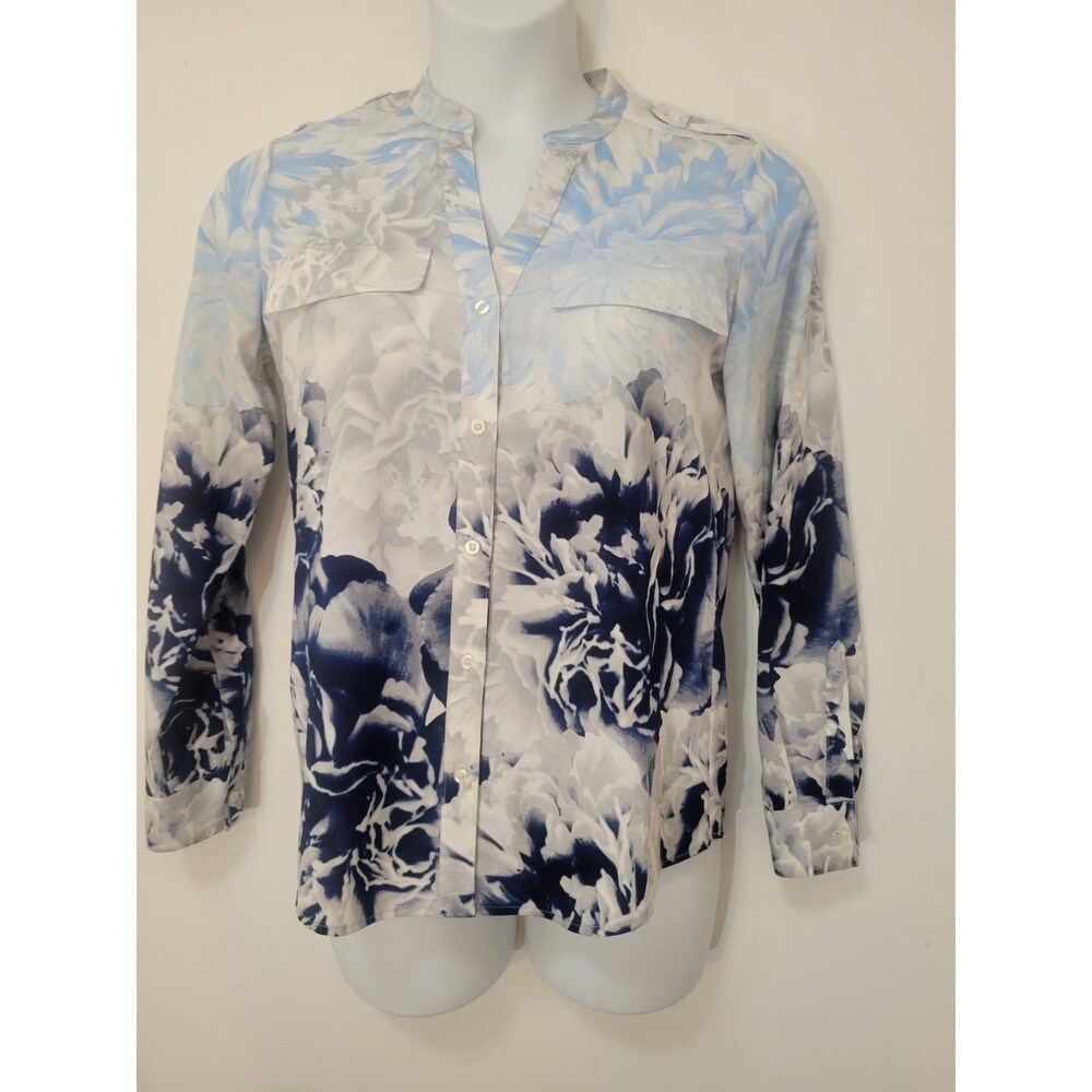 Calvin Klein  Floral Print Button Up Blouse Top Shirt Women's Size Small